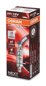 Osram lemputės Night Breaker Laser,+150%, H1, 55W, 1vnt.O64150NL