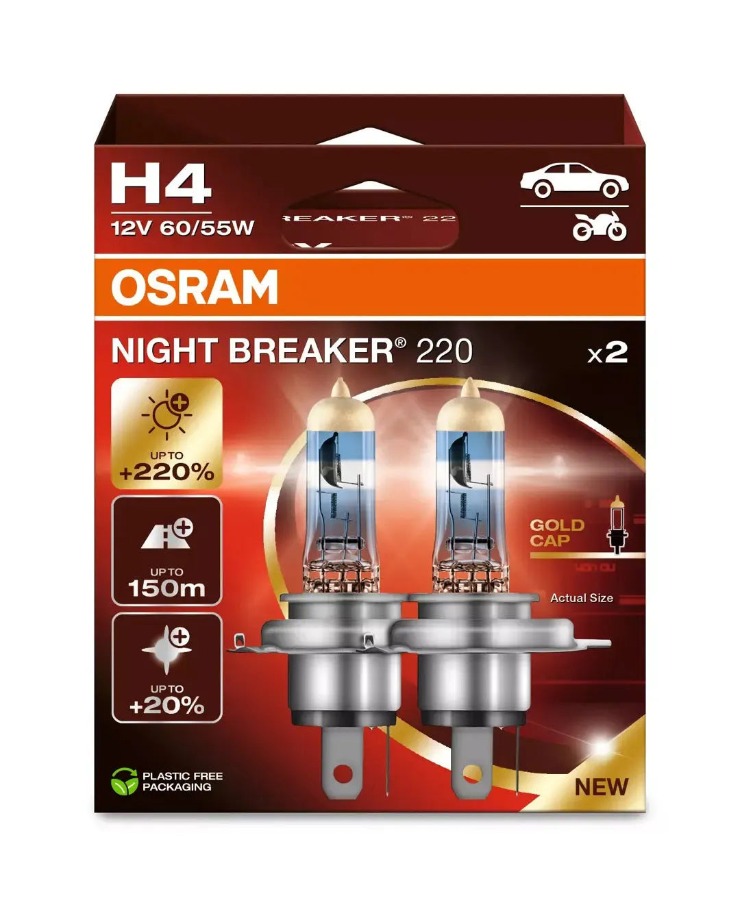 Osram lemputės Night Breaker Laser,+220%, H4, 60/55W, DUO 64193NB2