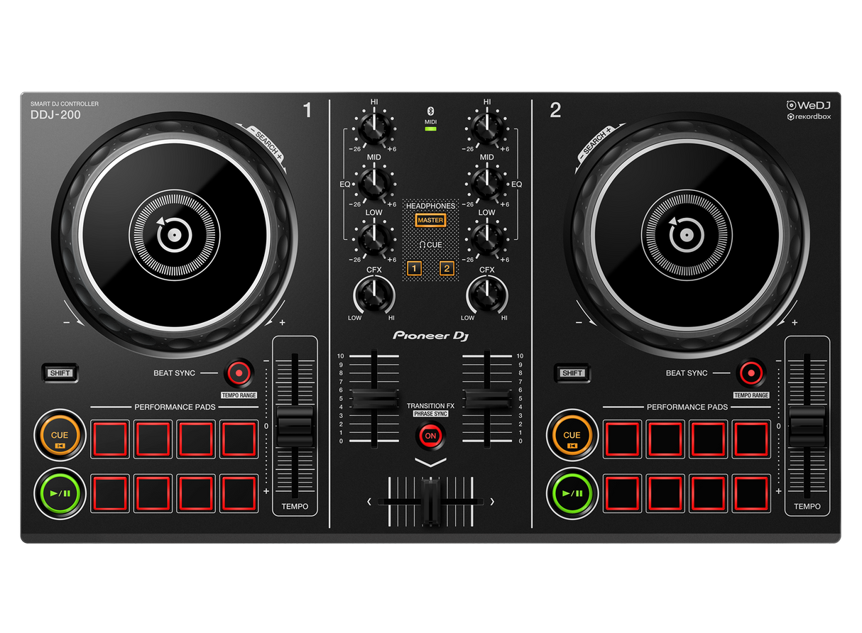PIONEER DJ - DDJ-200 - DJ valdiklis - detalus valdymo pulto vaizdas su mygtukais