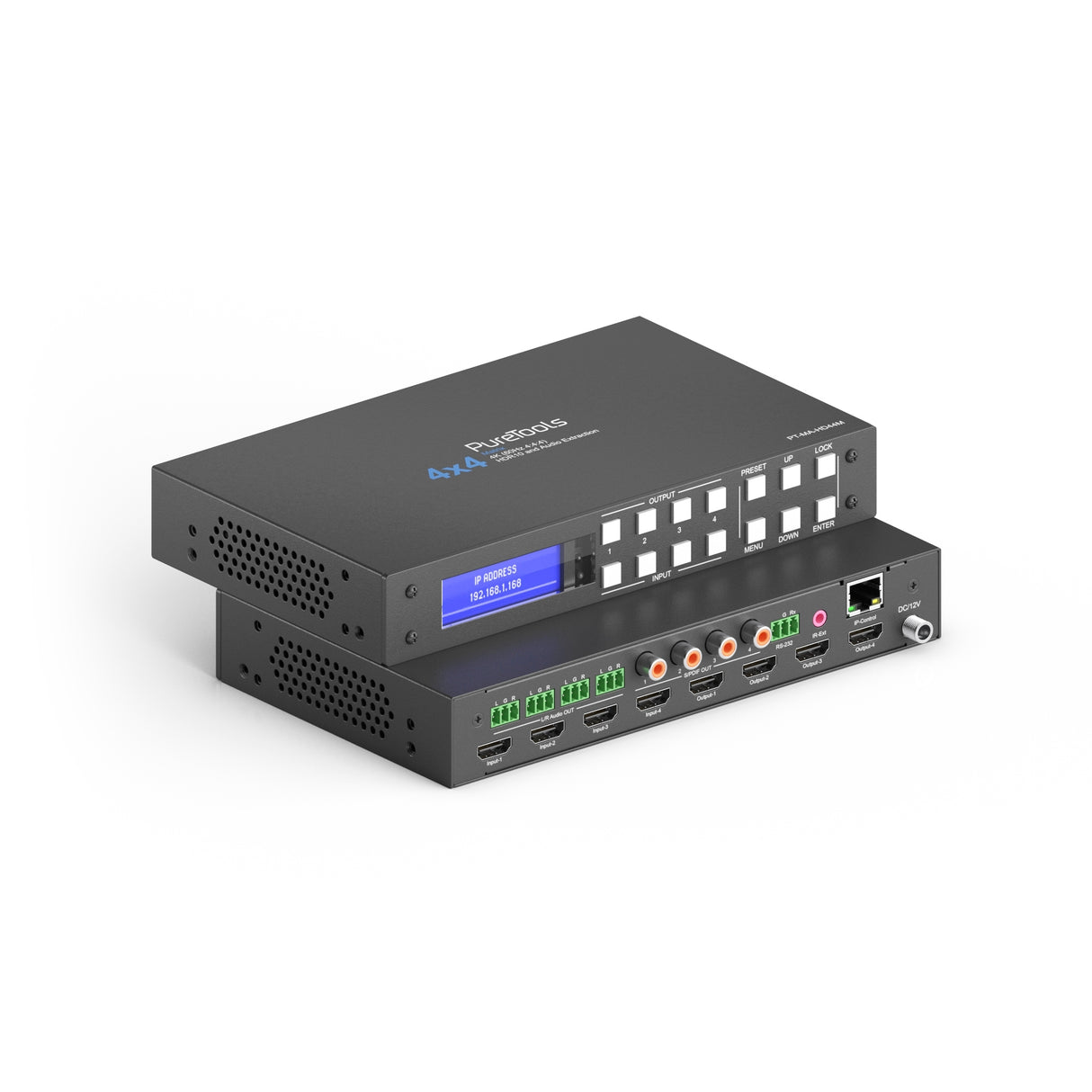 PT-MA-HD44M PureTools - HDMI 2 matrica 4x4, 4K (60Hz 4:4:4) HDR10 ir garso išskyrimas