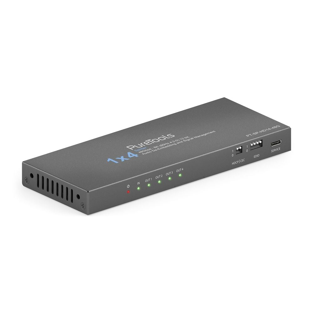 PT-SP-HD14-48G PureTools - 1x4 HDMI2.1 komutatorius - 48Gbps - 8K (60Hz 4:2:0) 12 bit, garso išskyrimas ir signalo valdymas