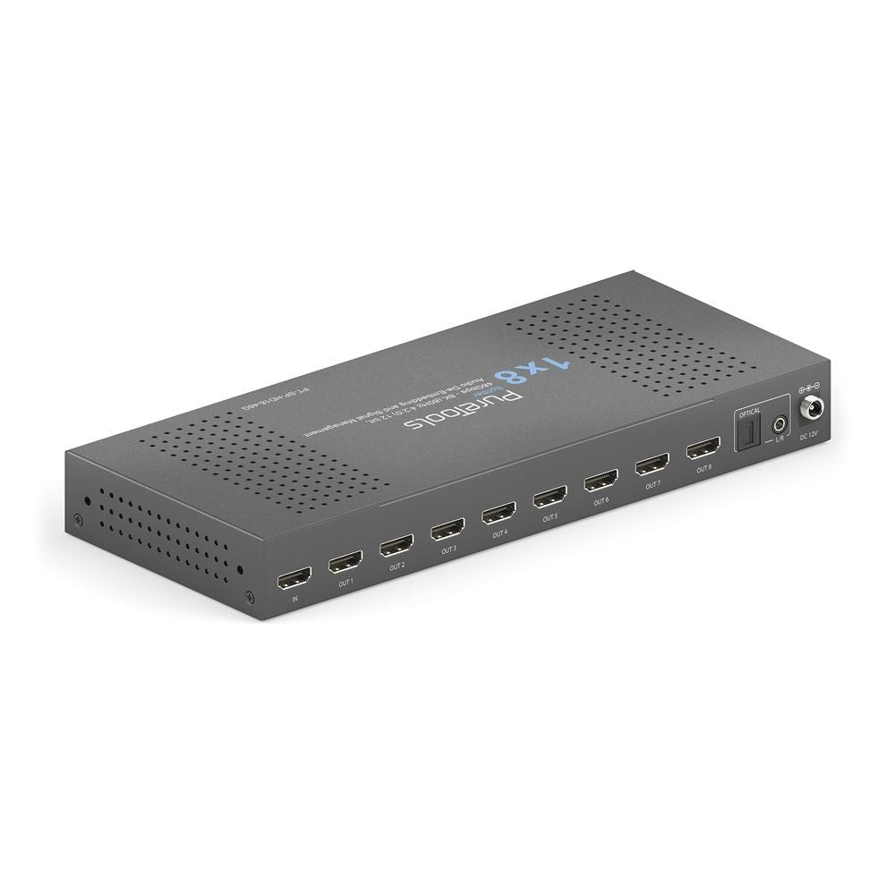 PT-SP-HD18-48G PureTools - 1x8 HDMI2.1 komutatorius - 48Gbps - 8K (60Hz 4:2:0) 12 bit, garso išskyrimas ir signalo valdymas