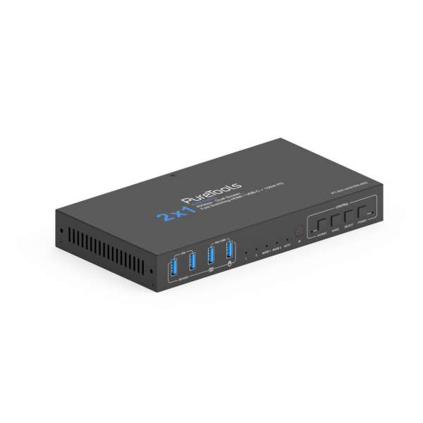 PT-SW-UH21DS-40G PureTools - 2x1 HDMI 2.1 dviejų ekranų KVM komutatorius - 40Gbps - dviejų ekranų, keturi USB, greitas perjungimas HDMI / USB-C + 100W PD