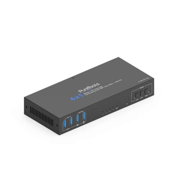 PT-SW-UH41-48G PureTools - 4x1 HDMI 2.1 KVM komutatorius - 48Gbps - KVM, Quad USB, greitas perjungimas Dual HDMI / Dual USB-C + 100W PD