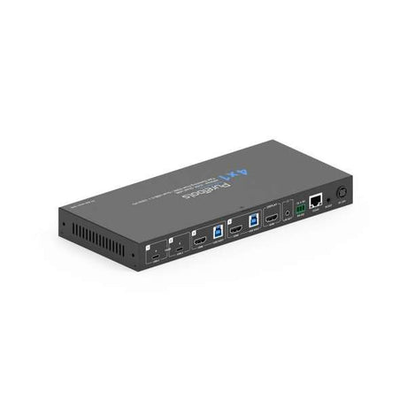 PT-SW-UH41-48G PureTools - 4x1 HDMI 2.1 KVM komutatorius - 48Gbps - KVM, Quad USB, greitas perjungimas Dual HDMI / Dual USB-C + 100W PD - Juodas prietaisas su daugybe jungčių priekyje