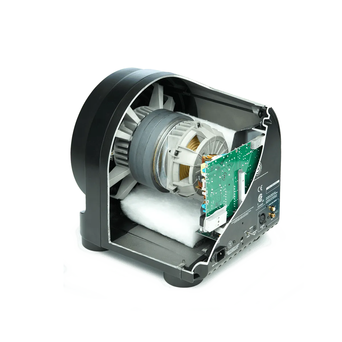 Paradigm Seismic 110, žemų dažnių garso kolonėlė - Vidinis garsiakalbio mechanizmas ir plokštė