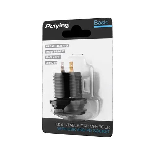 Peiying Basic, montuojamas automobilinis įkroviklis 12-24V USB + USB-C