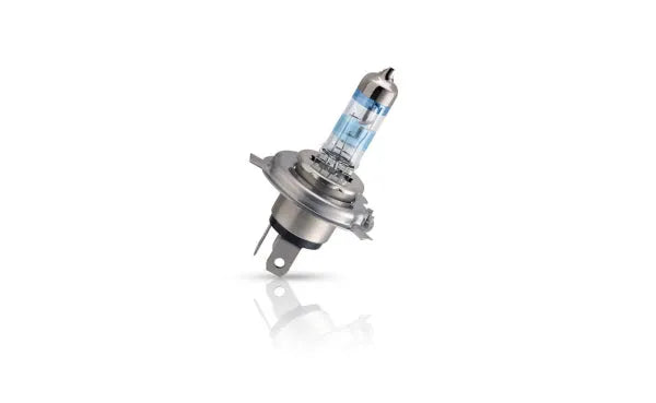 Philips lemputės X-Treme +130%, H4, 60/55W, DUO 12342XV+S2 - lemputės stiklinė dalis su mėlynu atspalviu