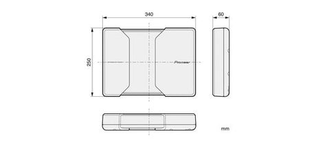 Pioneer AKTYVUS SUBWOOFER 50/150W - matmenys ir brėžiniai iš skirtingų pusių