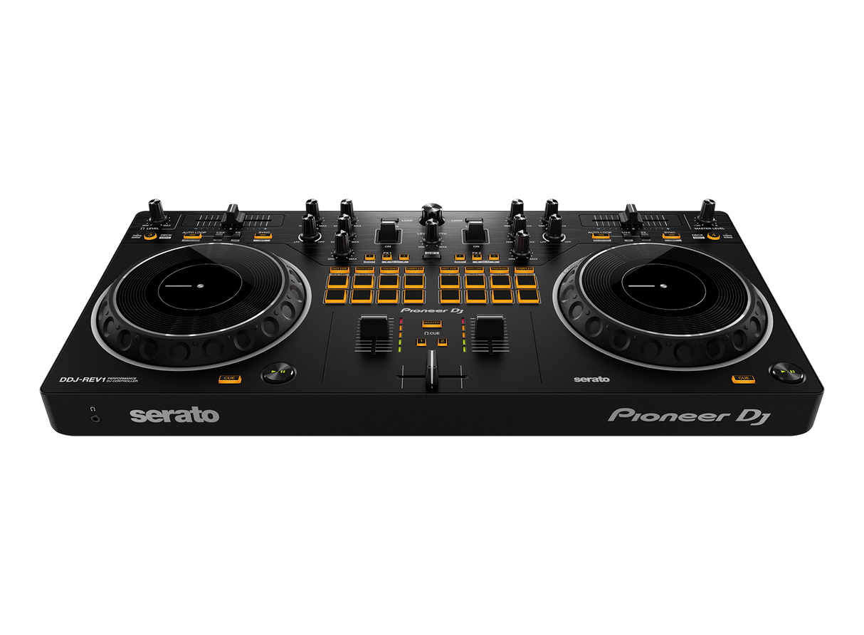 Pioneer DDJ-REV1 DJ Controller - priekinė panelė su mygtukais ir ratukais
