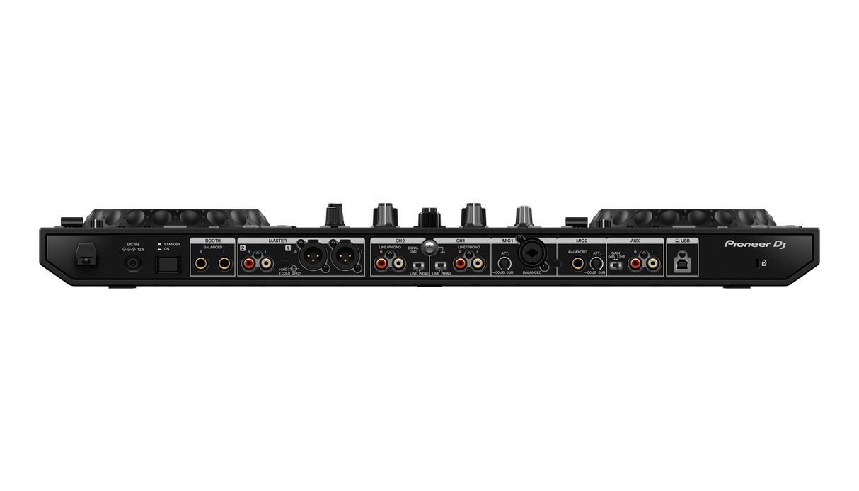 Pioneer DJ - DDJ-800 Rekordbox valdiklis - galinė panelė su įvairiomis jungtimis