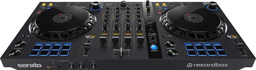 Pioneer DJ - DDJ-FLX6-GT - šoninis vaizdas su mygtukais ir jungtimis