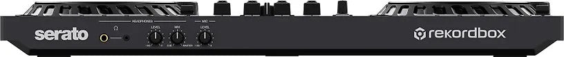 Pioneer DJ - DDJ-FLX6-GT - Serato ir Rekordbox logotipai, ausinių jungtis ir valdikliai