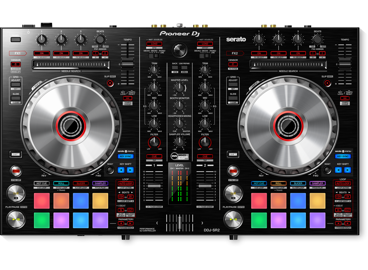 Pioneer DJ - DDJ-SR2 valdiklis Serato DJ - spalvingi mygtukai ir dideli ratukai