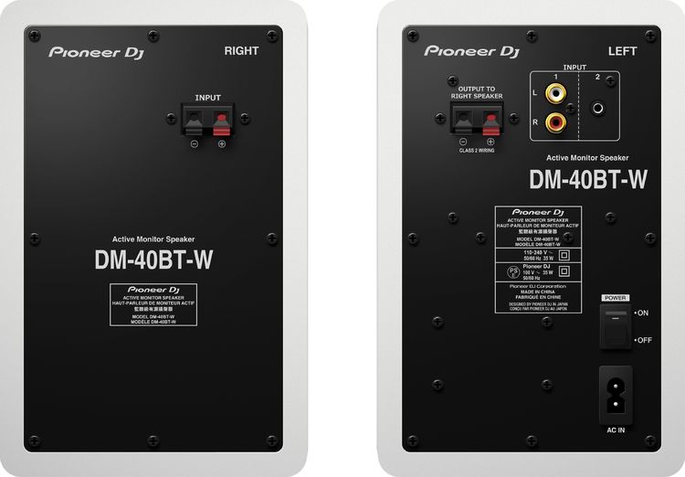 Pioneer DJ DM-40BT-W monitoriai (Balta) PORA - galinės panelės su jungtimis ir maitinimo jungikliu