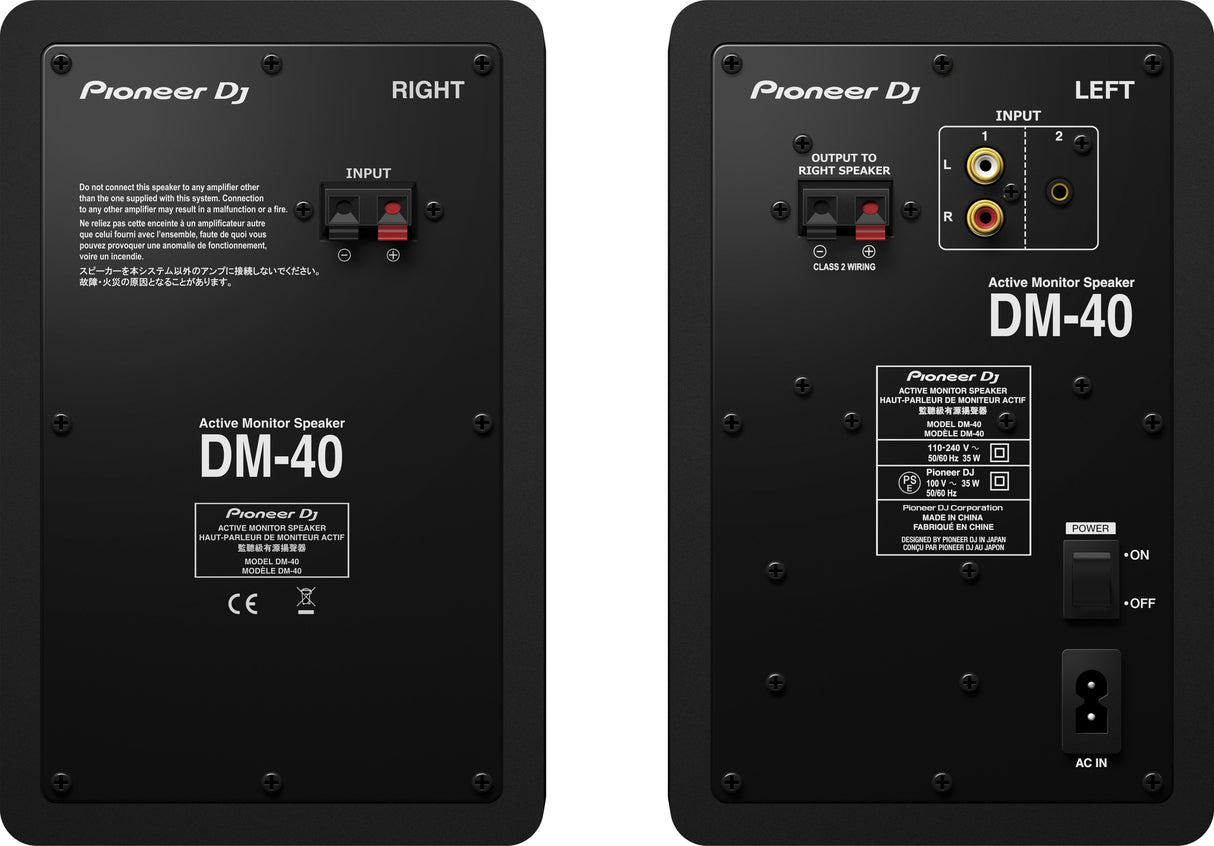 Pioneer DJ DM-40BT monitoriai (Juoda) PORA - Galinė panelė su jungtimis ir maitinimo jungikliu