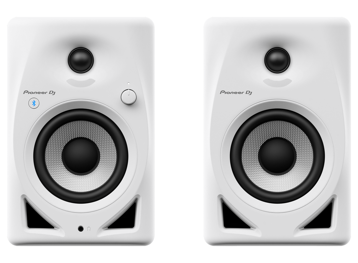 Pioneer DJ - DM-40D-BT-W monitor garsiakalbiai su bluetooth (Balti) 4″ PORA - bluetooth simbolis ir valdymo rankenėlė