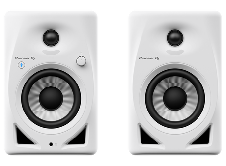 Pioneer DJ - DM-40D-BT-W monitor garsiakalbiai su bluetooth (Balti) 4″ PORA - bluetooth simbolis ir valdymo rankenėlė