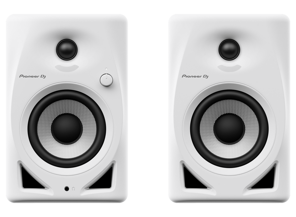 Pioneer DJ - DM-40D monitor garsiakalbiai (Balti) 4″ PORA - Priekinė panelė su jungtimis ir garsumo rankenėle