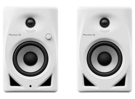 Pioneer DJ - DM-40D monitor garsiakalbiai (Balti) 4″ PORA - Priekinė panelė su jungtimis ir garsumo rankenėle