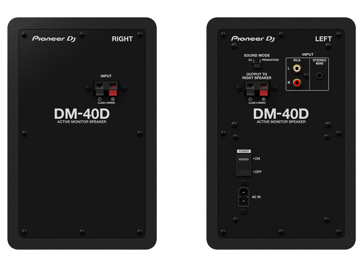 Pioneer DJ - DM-40D monitoriai (Juodi) 4″ PORA - galinė panelė su jungtimis ir valdymo elementais