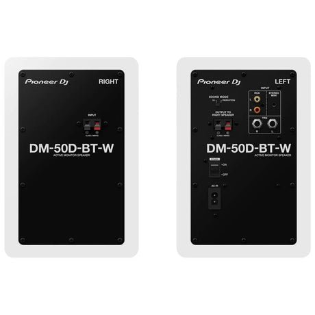 Pioneer DJ - DM-50D-BT monitoriai (balti) - galinės panelės su jungtimis ir valdymo elementais