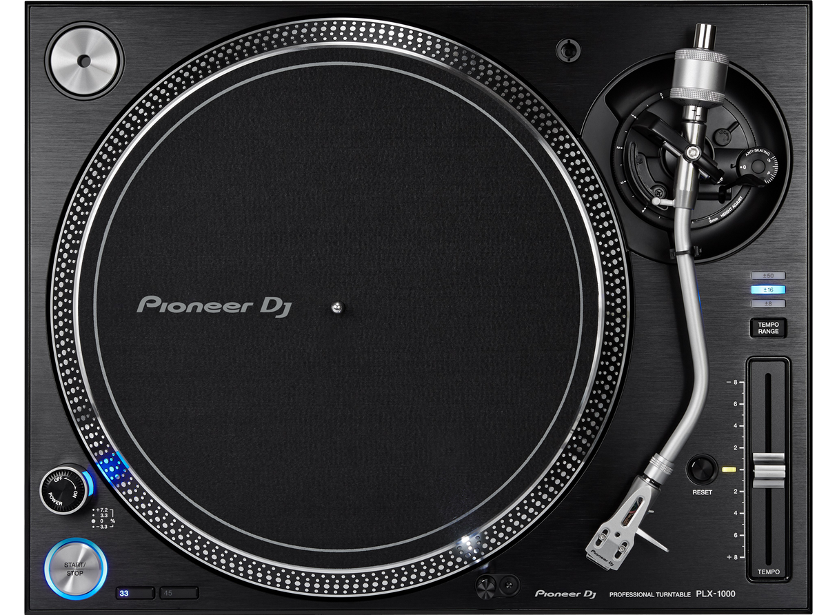 Pioneer DJ PLX-1000 turntable - viršutinė dalis su tonarmu ir valdikliais