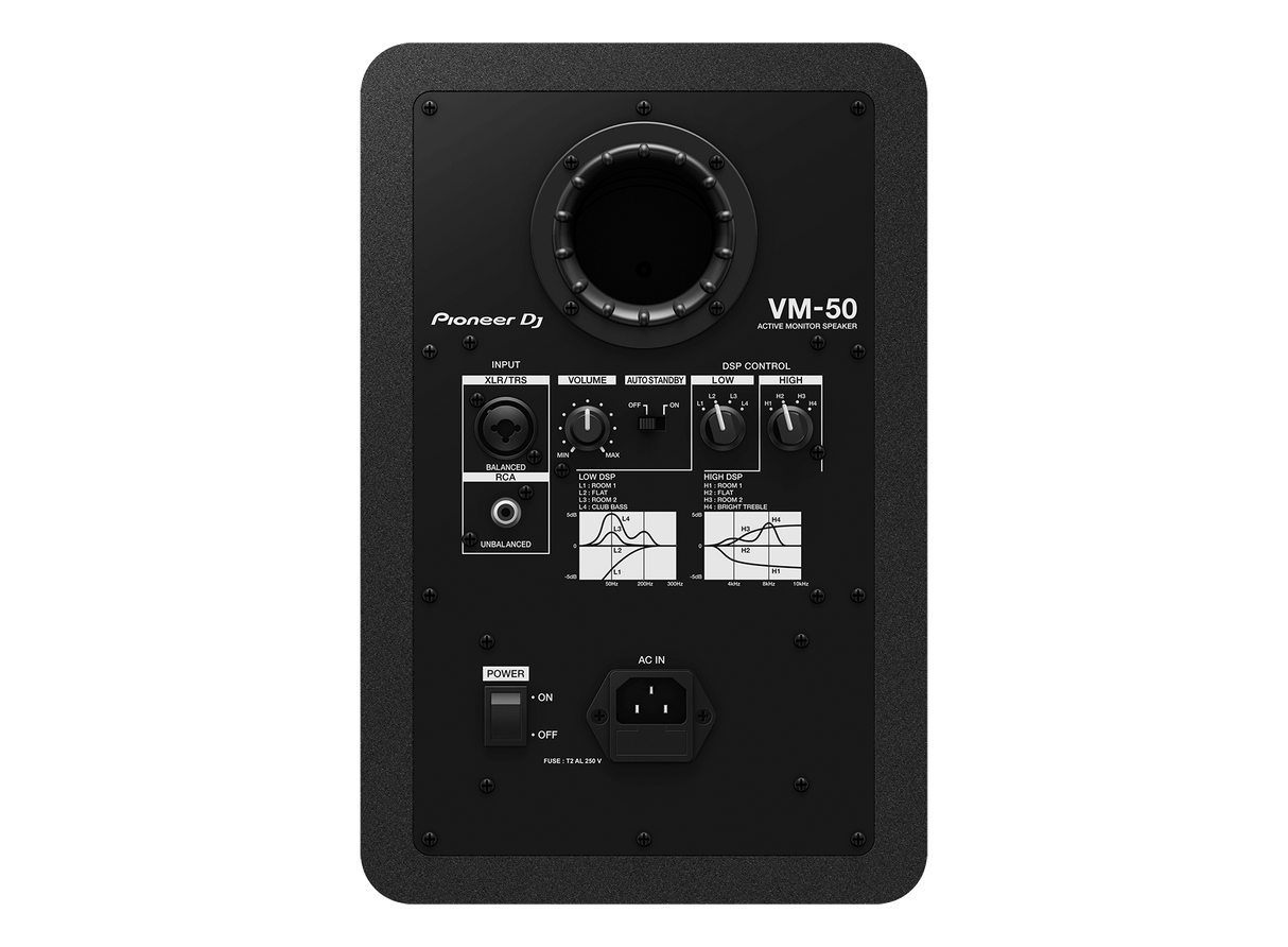Pioneer DJ VM-50 monitorius (Juodas) 1 vnt. - Galinė panelė su jungtimis ir DSP valdymu