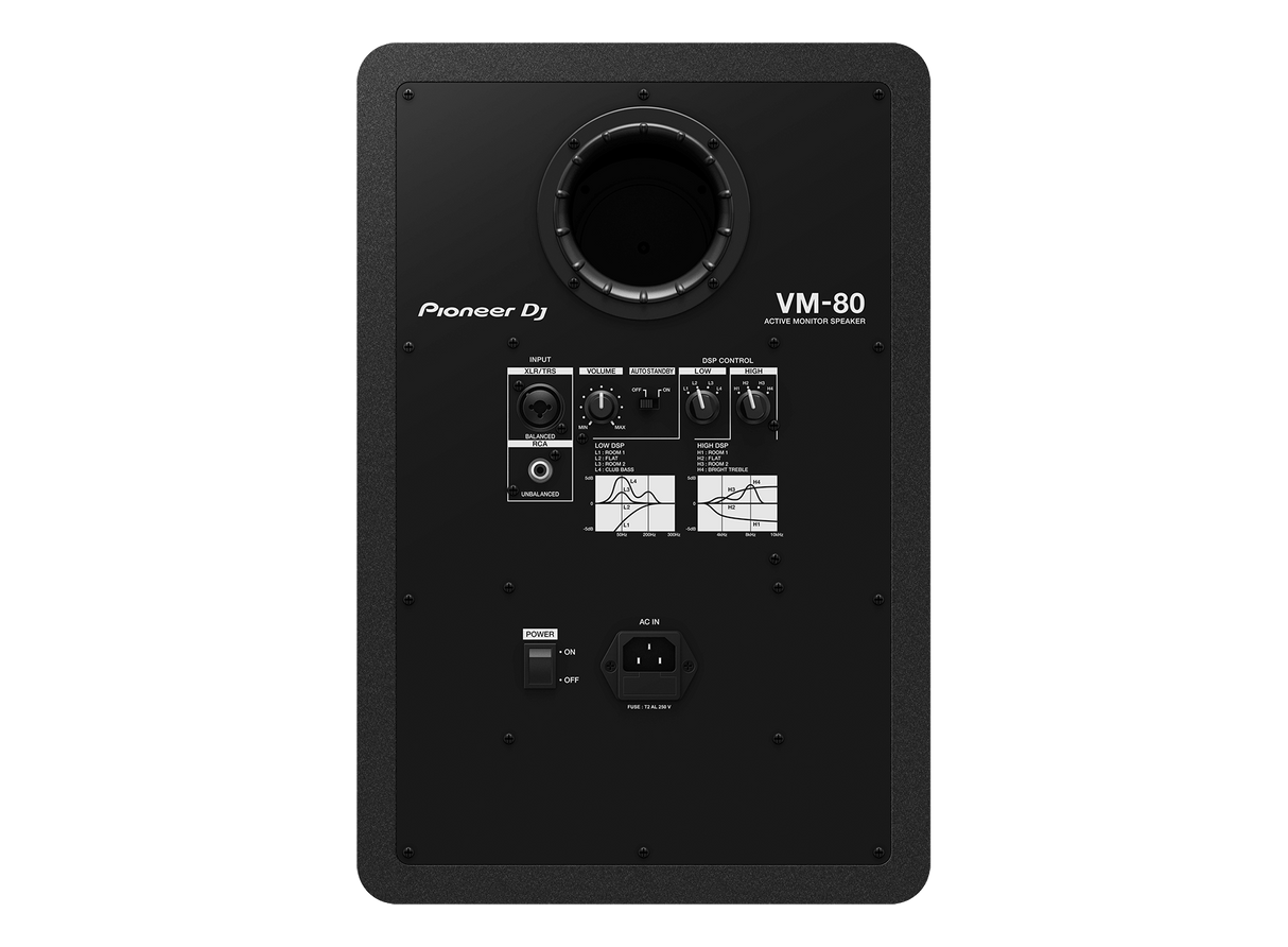 Pioneer DJ VM-80 aktyvus monitorius (Juodas) 1 vnt. - galinė panelė su jungtimis ir DSP valdikliais