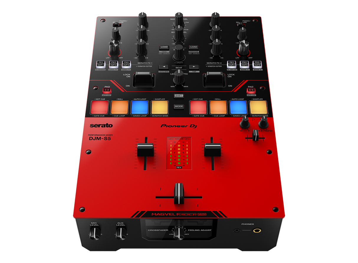 Pioneer DJM-S5 2 kanalų mūšio mikseris - Raudonas korpusas su juodais valdymo elementais