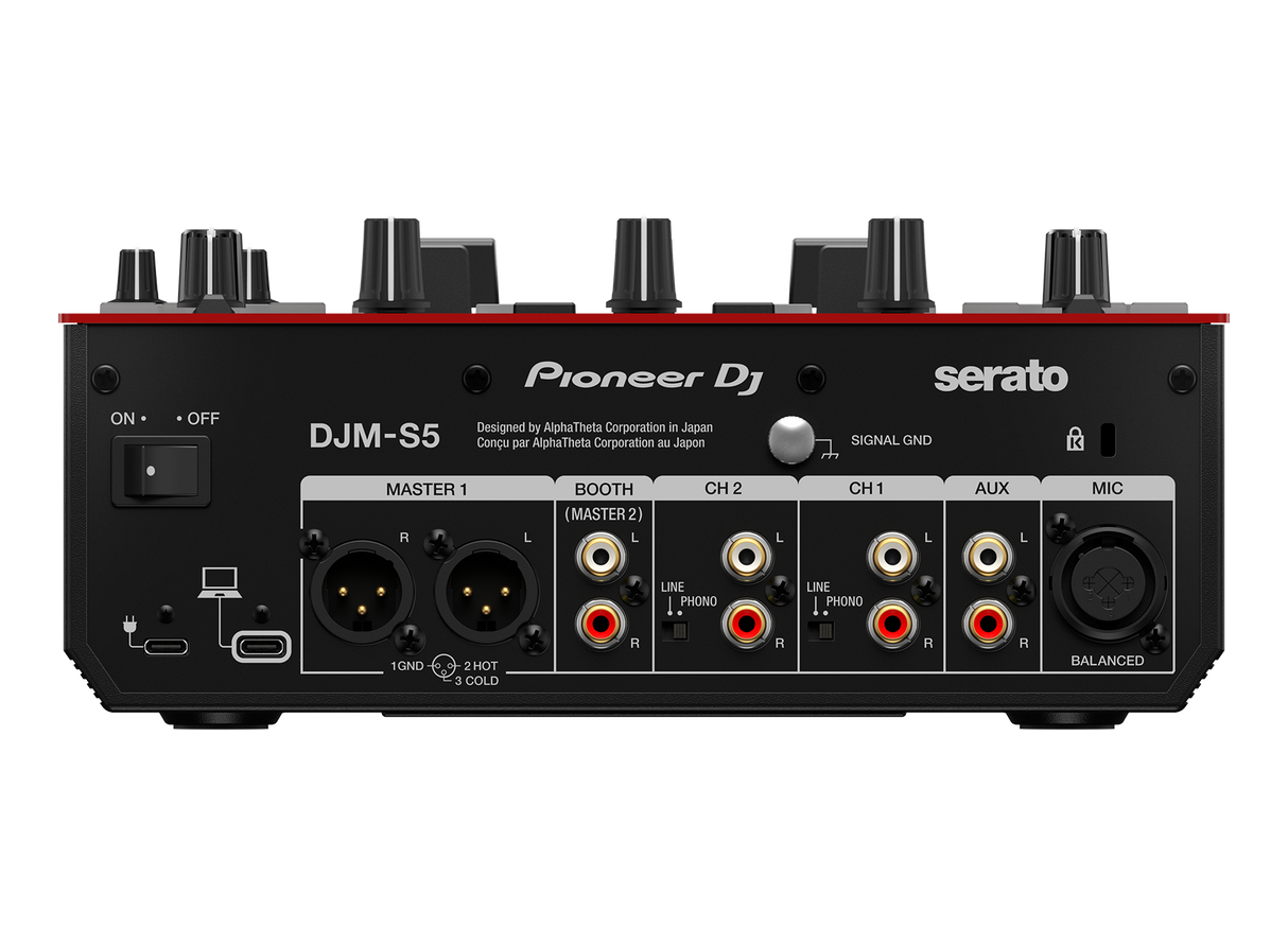 Pioneer DJM-S5 2 kanalų mūšio mikseris - Galinė panelė su jungtimis ir jungikliais