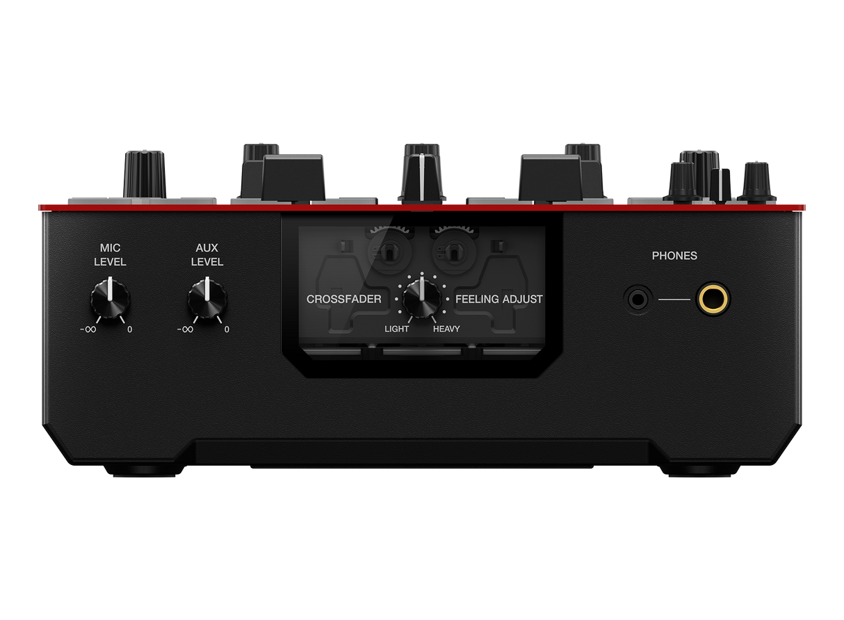 Pioneer DJM-S5 2 kanalų mūšio mikseris - priekinė panelė su jungtimis ir ekrano valdikliais