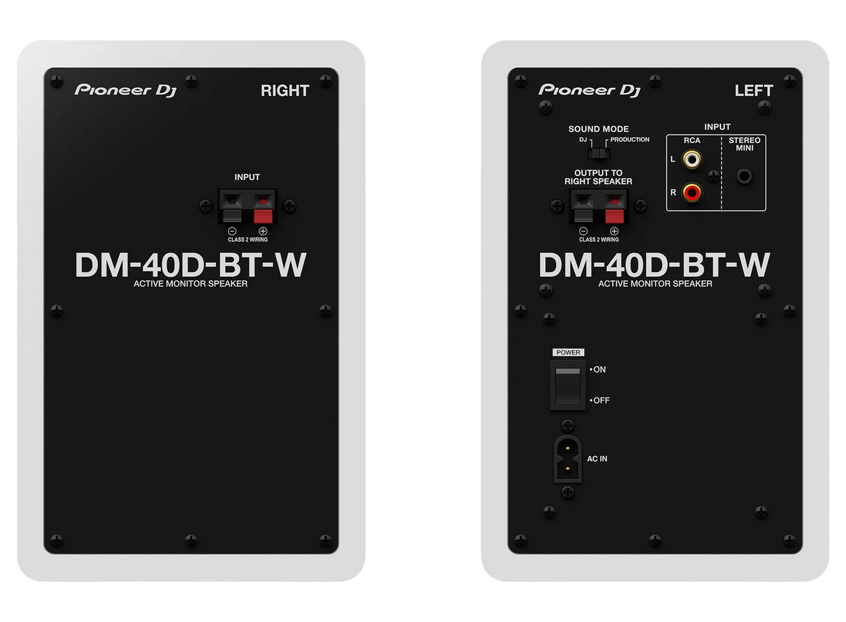 Pioneer DM-40D BT, monitorinės Bluetooth garso kolonėlės - galinės panelės su jungtimis ir valdymo elementais