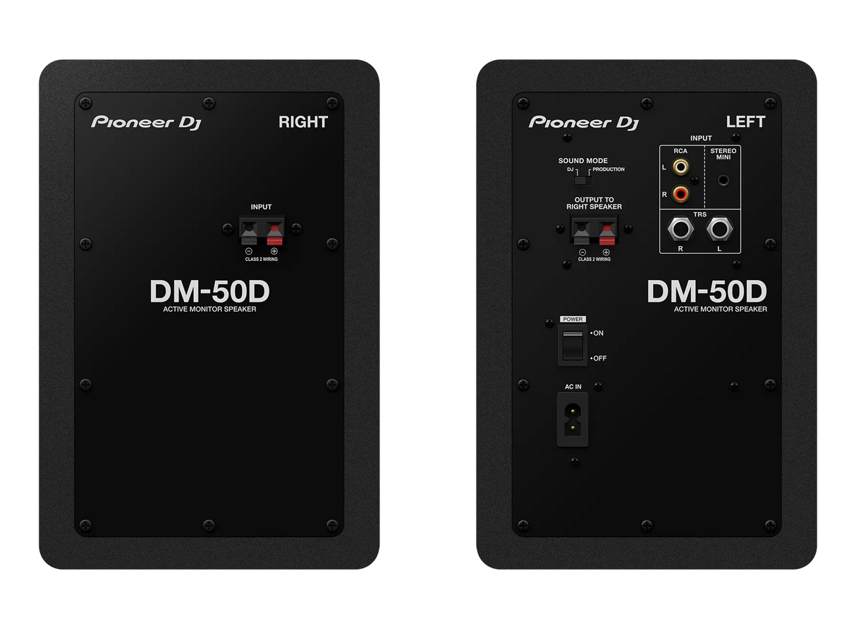 Pioneer DM-50D, monitorinės garso kolonėlės (įvairių spalvų) - galinės panelės su jungtimis ir jungikliais