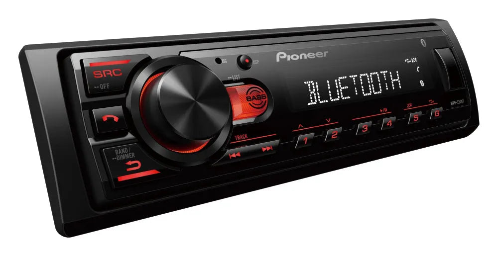 Pioneer MVH-230BT, automobilinė magnetola su Bluetooth, USB ir RDS (1DIN) - Didysis valdymo ratukas su raudonu apvadu