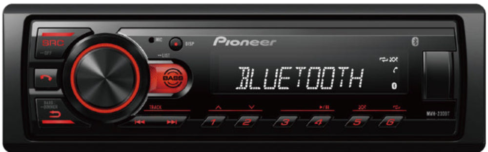Pioneer MVH-230BT, automobilinė magnetola su Bluetooth, USB ir RDS (1DIN)