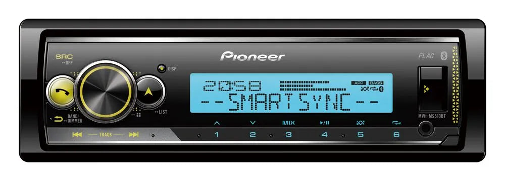 Pioneer MVH-MS510BT, Marine 1-DIN grotuvas su Bluetooth - Mėlynas ekranas su tekstu ir piktogramomis