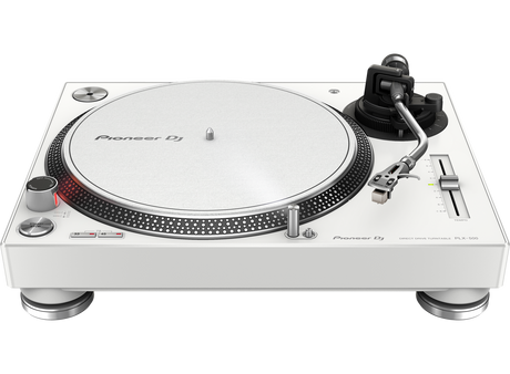 Pioneer PLX-500-W DJ vinilinė plokštelė (Balta) - baltas grotuvas su rankenėlėmis ir svirtimi