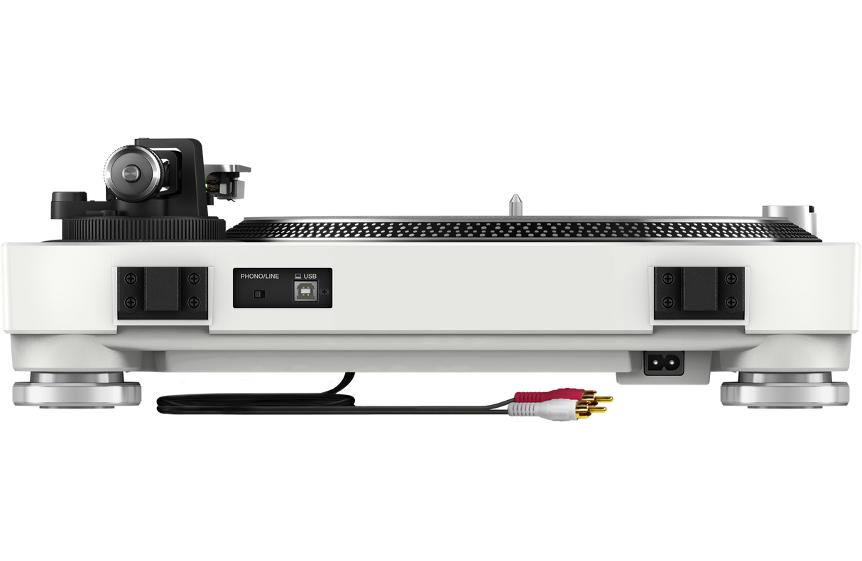 Pioneer PLX-500-W DJ vinilinė plokštelė (Balta) - Galinė panelė su jungtimis ir laidais