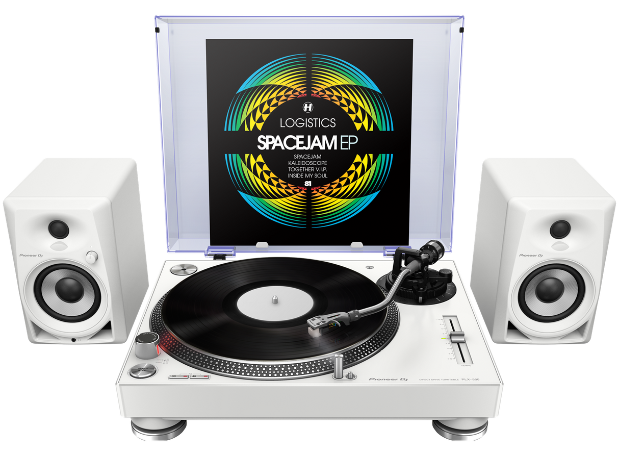 Pioneer PLX-500-W DJ vinilinė plokštelė (Balta) - vinilinė plokštelė su spalvotu viršeliu ir garsiakalbiai