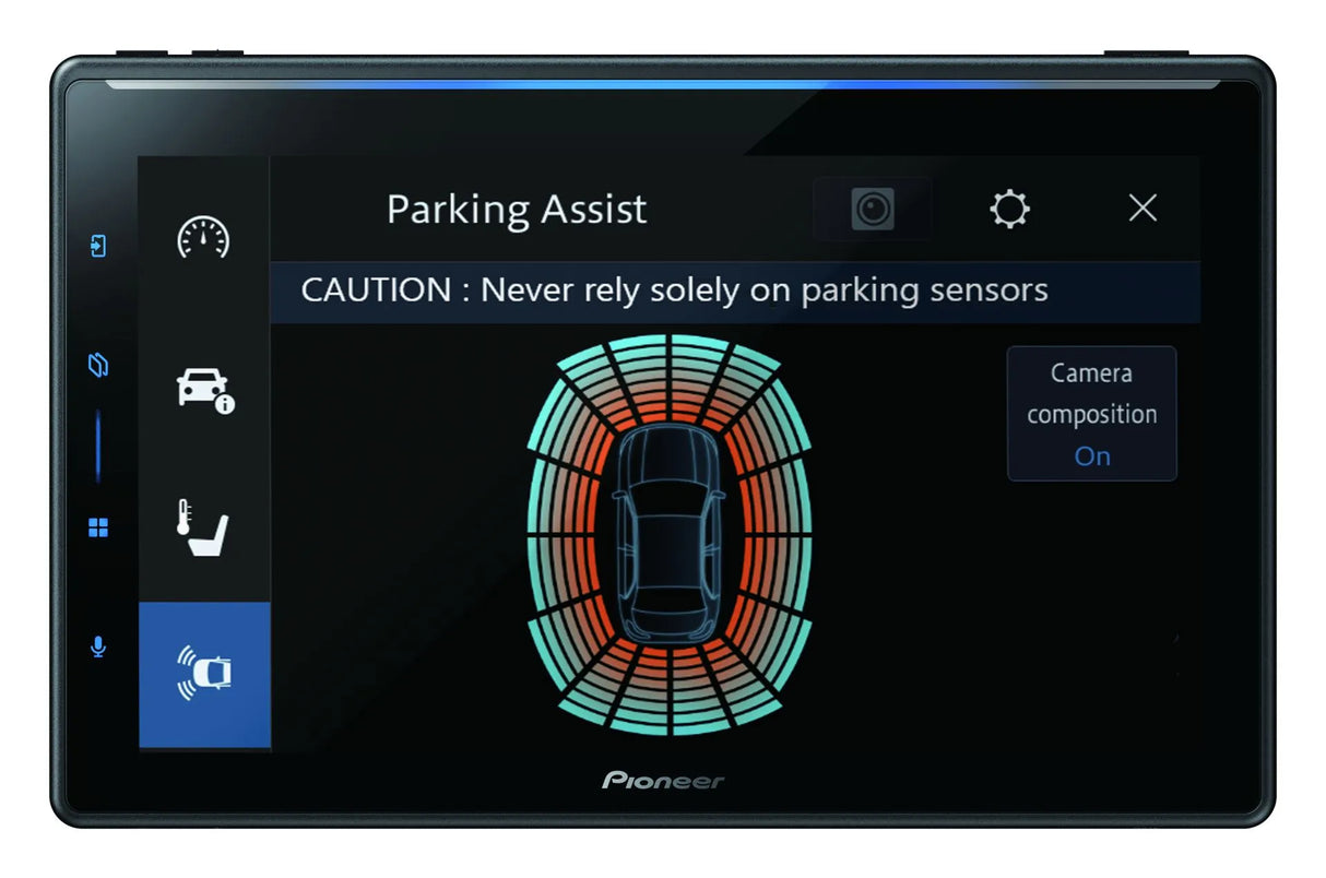 Pioneer SPH-EVO107DAB-T6.1 - parkavimo asistentas su automobilio ir daviklių vaizdu