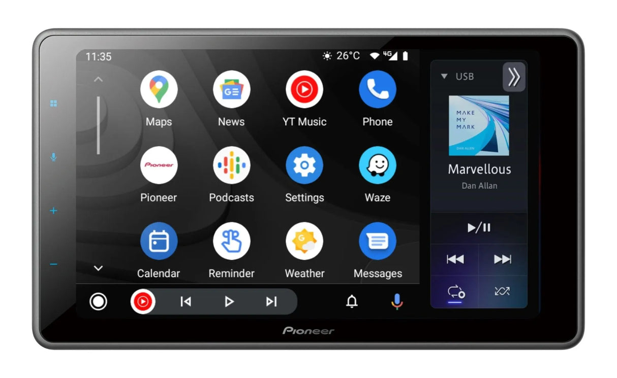 Pioneer SPH-EVO950DAB-UNI, 9.0" automobilinė multimedija su belaidžiu Apple CarPlay ir Android Auto - ekranas su programėlių piktogramomis ir muzikos valdymu