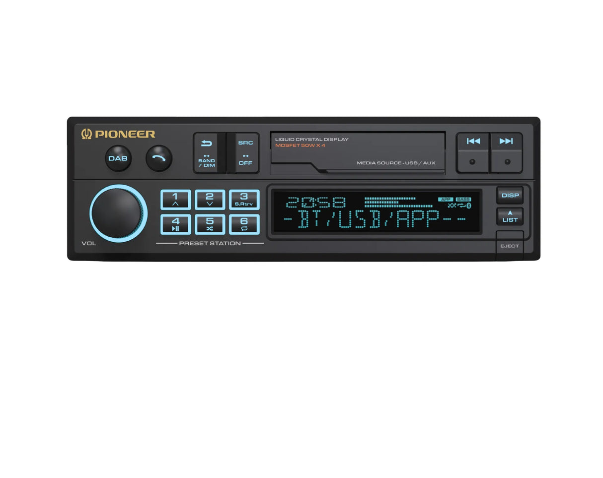 Pioneer SXT-C10PS, retro magnetola automobiliui, DAB+, Bluetooth ir USB