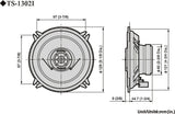 Pioneer TS-1302i - brėžiniai su matmenimis ir šoninis vaizdas