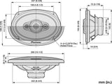 Pioneer, TS-A6991F 6x9" 5-juostų koaksialiniai garsiakalbiai - techninis brėžinys su matmenimis