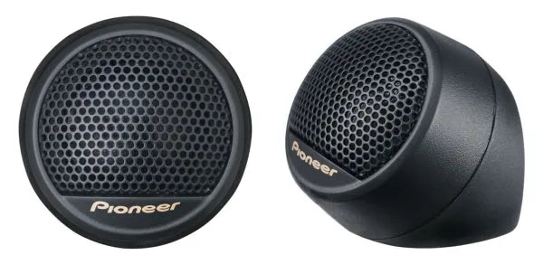 Pioneer, TS-S15 aukštų dažnių automobilinės kolonėlės - Šoninis ir priekinis vaizdai, logotipas matomas
