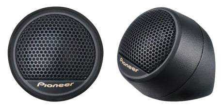 Pioneer, TS-S15 aukštų dažnių automobilinės kolonėlės - Šoninis ir priekinis vaizdai, logotipas matomas