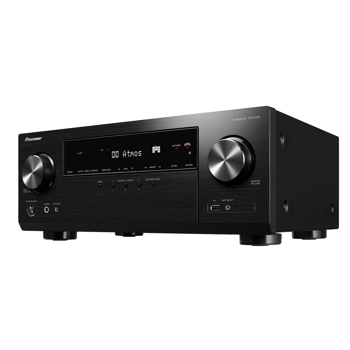Pioneer VSX-935, 7.2 kanalų 8K AV Resyveris-Stiprintuvas - priekinė panelė su USB ir ausinių jungtimis