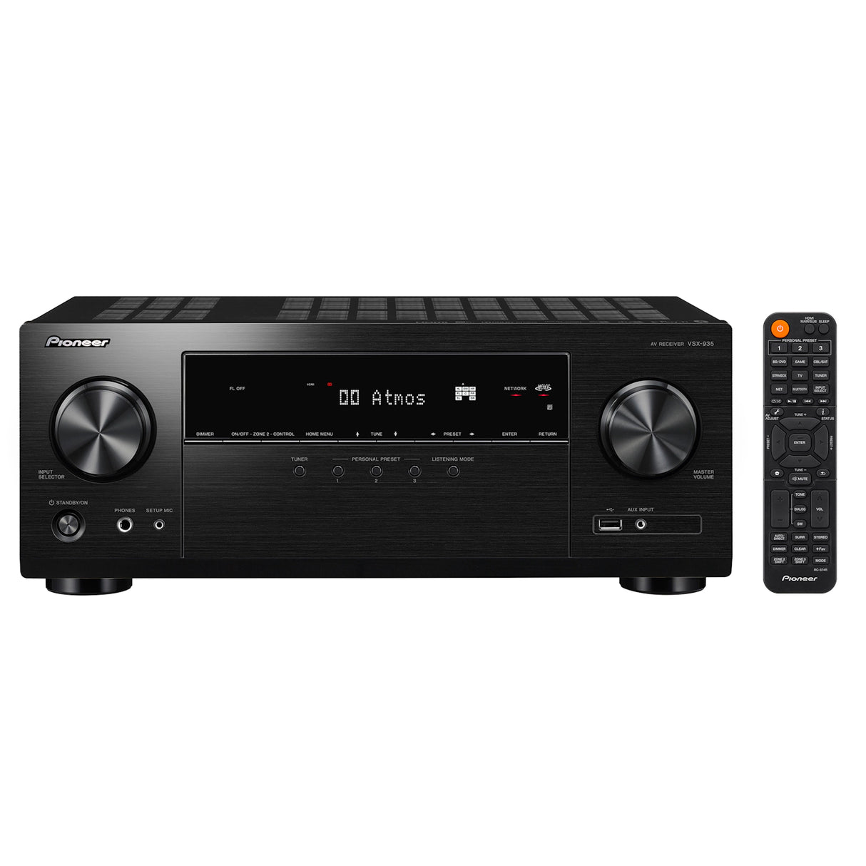Pioneer VSX-935, 7.2 kanalų 8K AV Resyveris-Stiprintuvas - nuotolinio valdymo pultas ir priekinė panelė