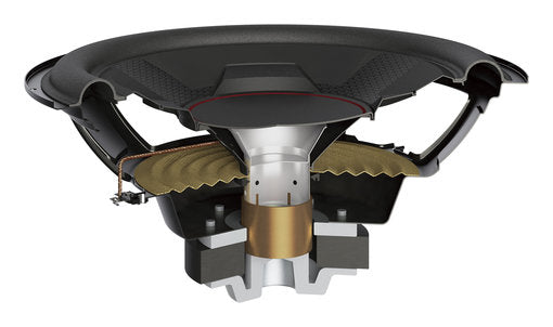 Pioneer subwoofer TS-WX306B - vidinis garsiakalbio pjūvis su detalėmis